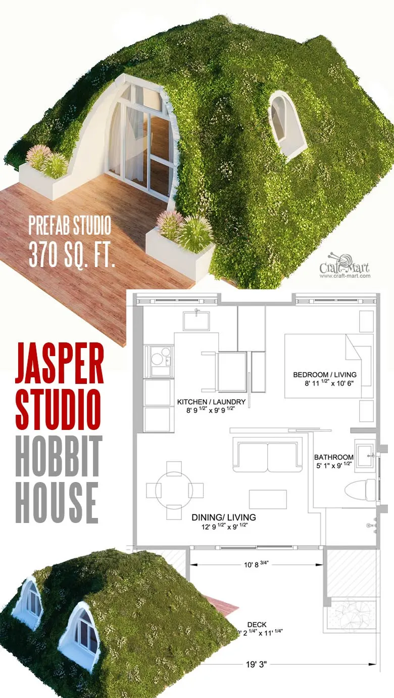 Tiny House for Hobbits "Jasper". Get your own! See the most amazing line of prefabricated Hobbit-style homes that are low maintenance and energy efficient.