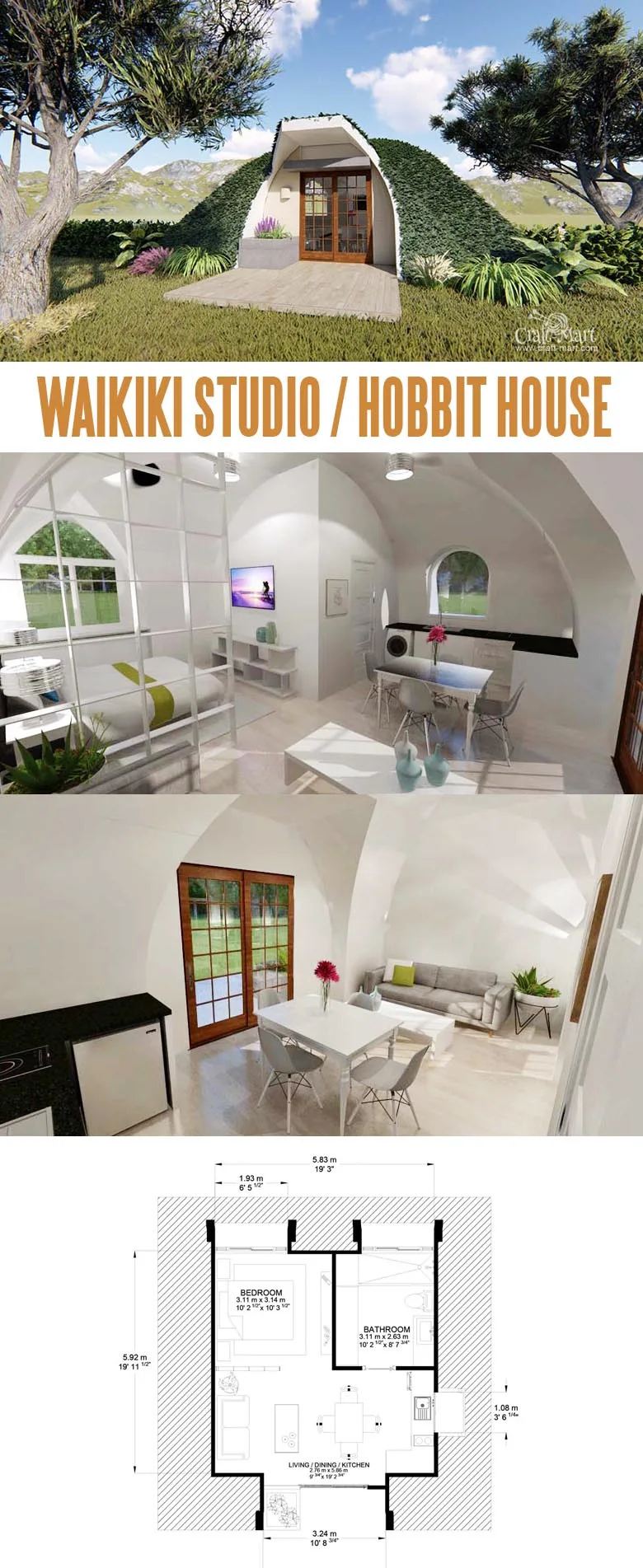 Waikiki Tiny Hobbit House. Tiny modular units can be interconnected creating luxury Hobbit estates. See the mazing line of prefabricated Hobbit-style homes that are low maintenance and energy efficient.