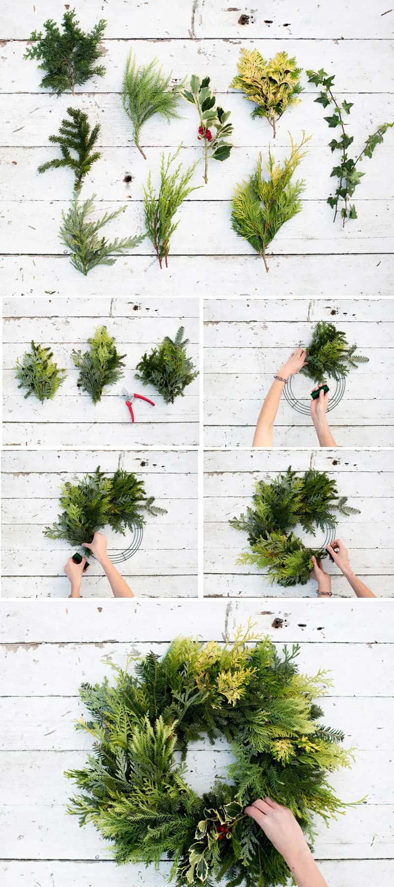 How to decorate a small living room for Christmas - FORAGED EVERGREEN WREATH #smallspaces #tinyhouseliving #smallspaceliving #smallroomdecor #christmasdecorideas #DIYChristmaswreath
