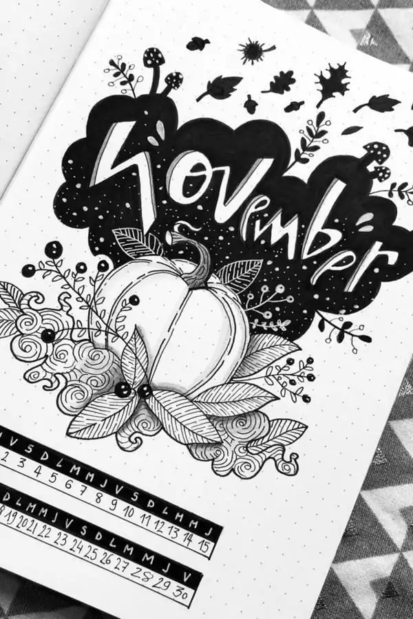 Black and White November Bullet Journal cover