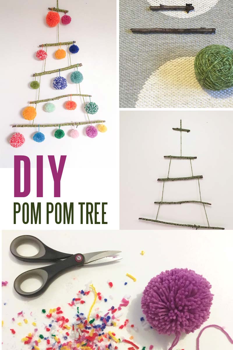 how to decorate a small living room for christmas - yarn hack: DIY POM POM TREE #smallspaces #tinyhouseliving #smallspaceliving #alternativechristmastree #christmastreeideas #pompomdecor #diychristmasdecor