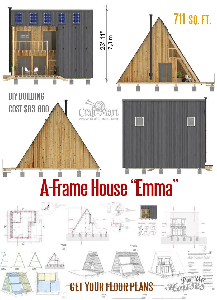 A-frame house plans with a loft under 1000 sq. ft. 
