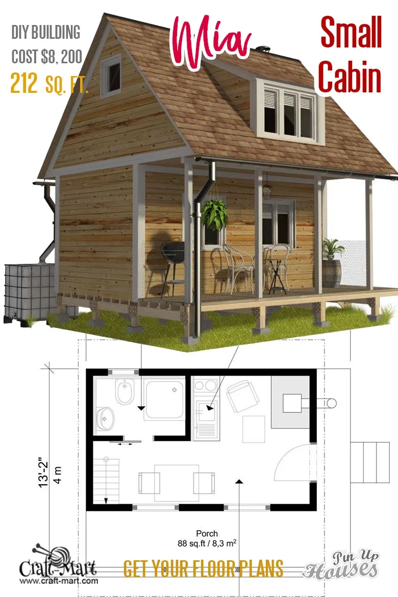 small cabin with loft and porch with cost to build 
