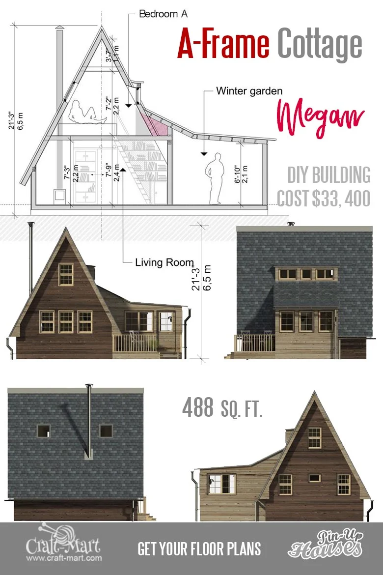 One of the best A-frame small house floor plans! It can be a really good vacation home for two. #tinyhouse