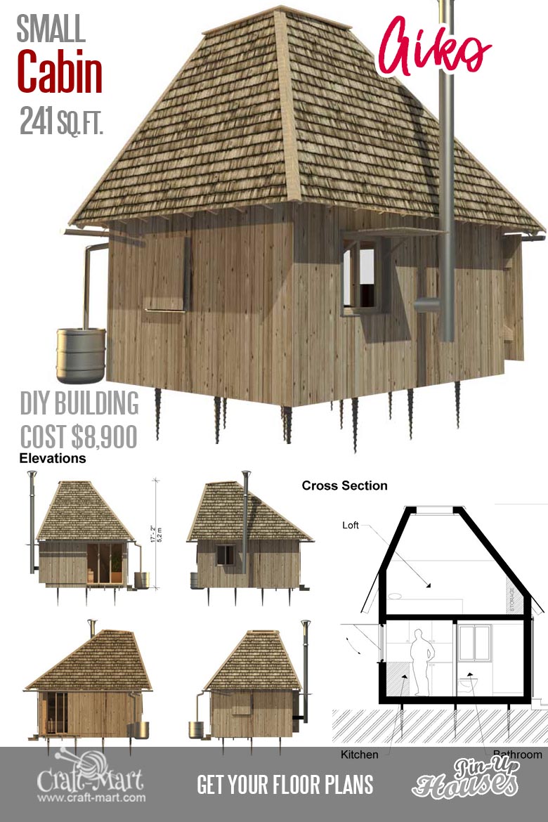 Small cabin plans Aiko with energy-efficient design