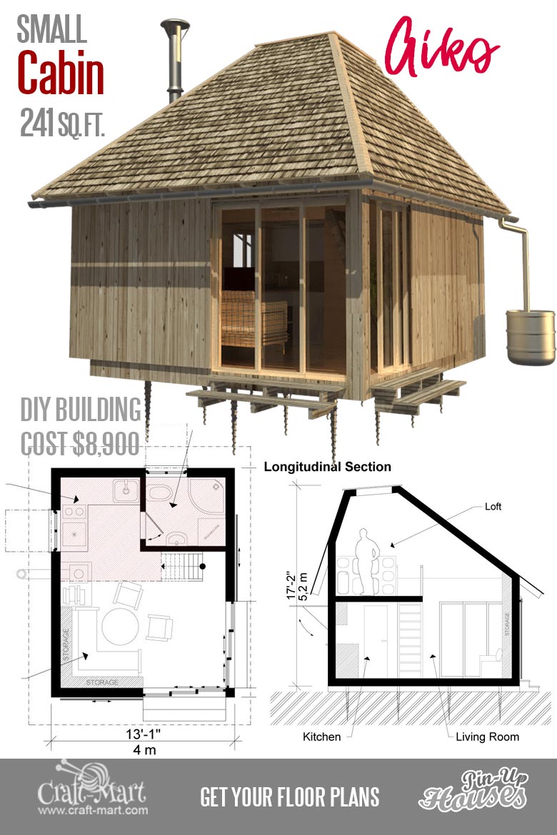Clerestory Style Cabin Plan Model 900 with Outdoor Deck 