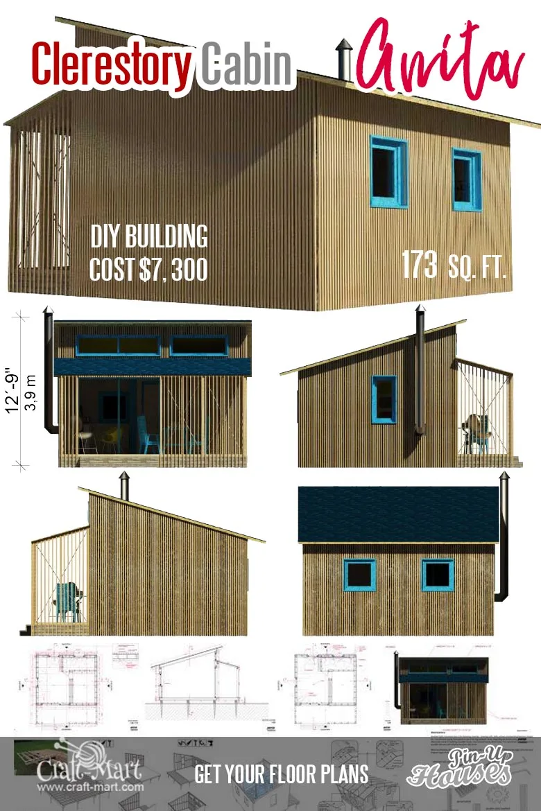 affordable Small cabin plans with clerestory roof - Anita