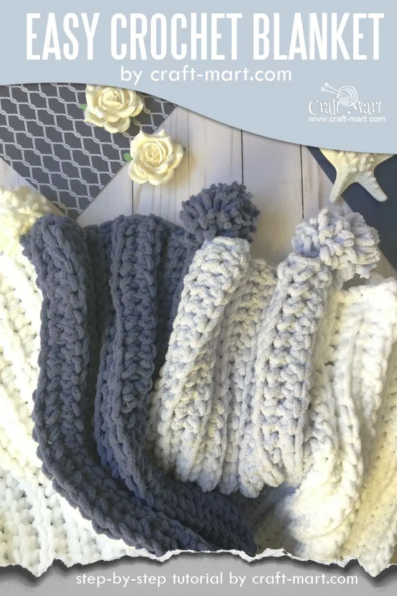 Crochet Chunky Blankets with pom-poms