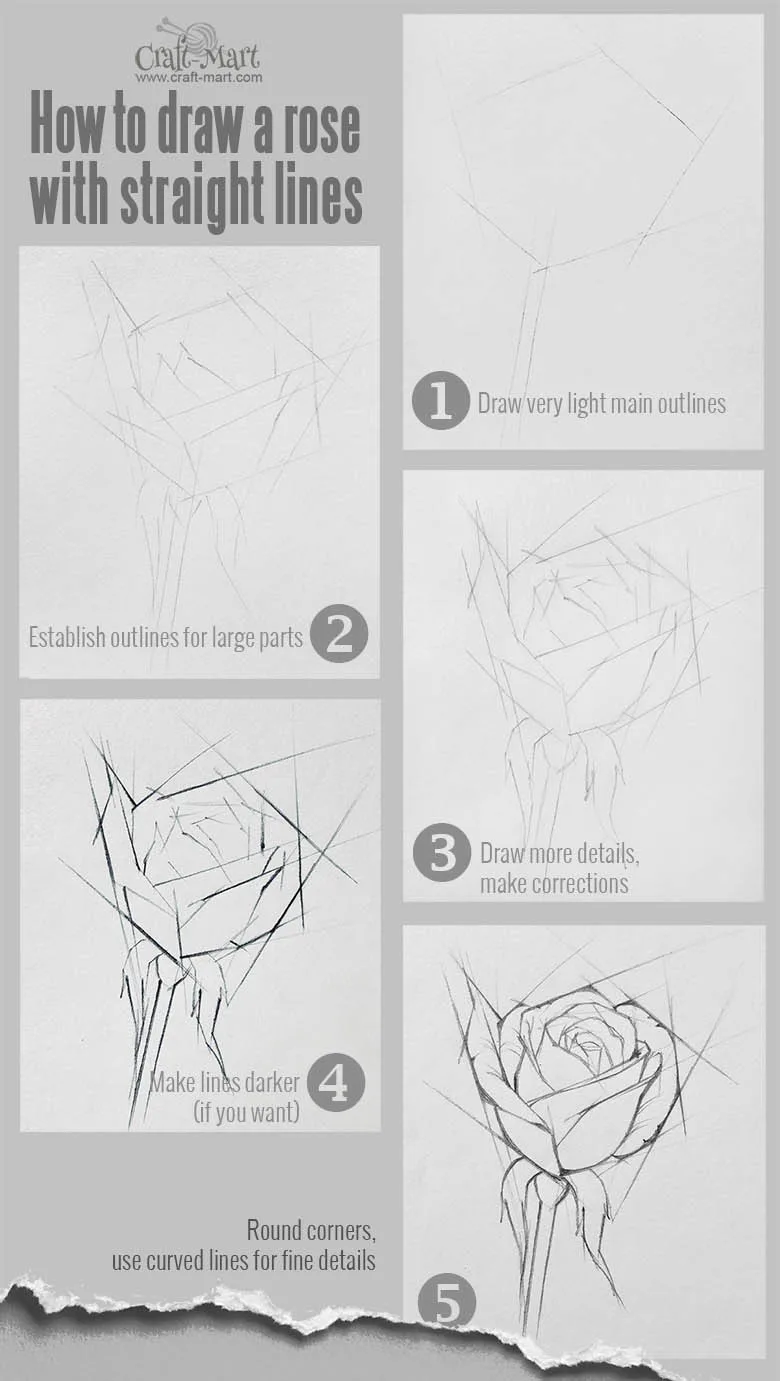 How to draw a rose with straight lines