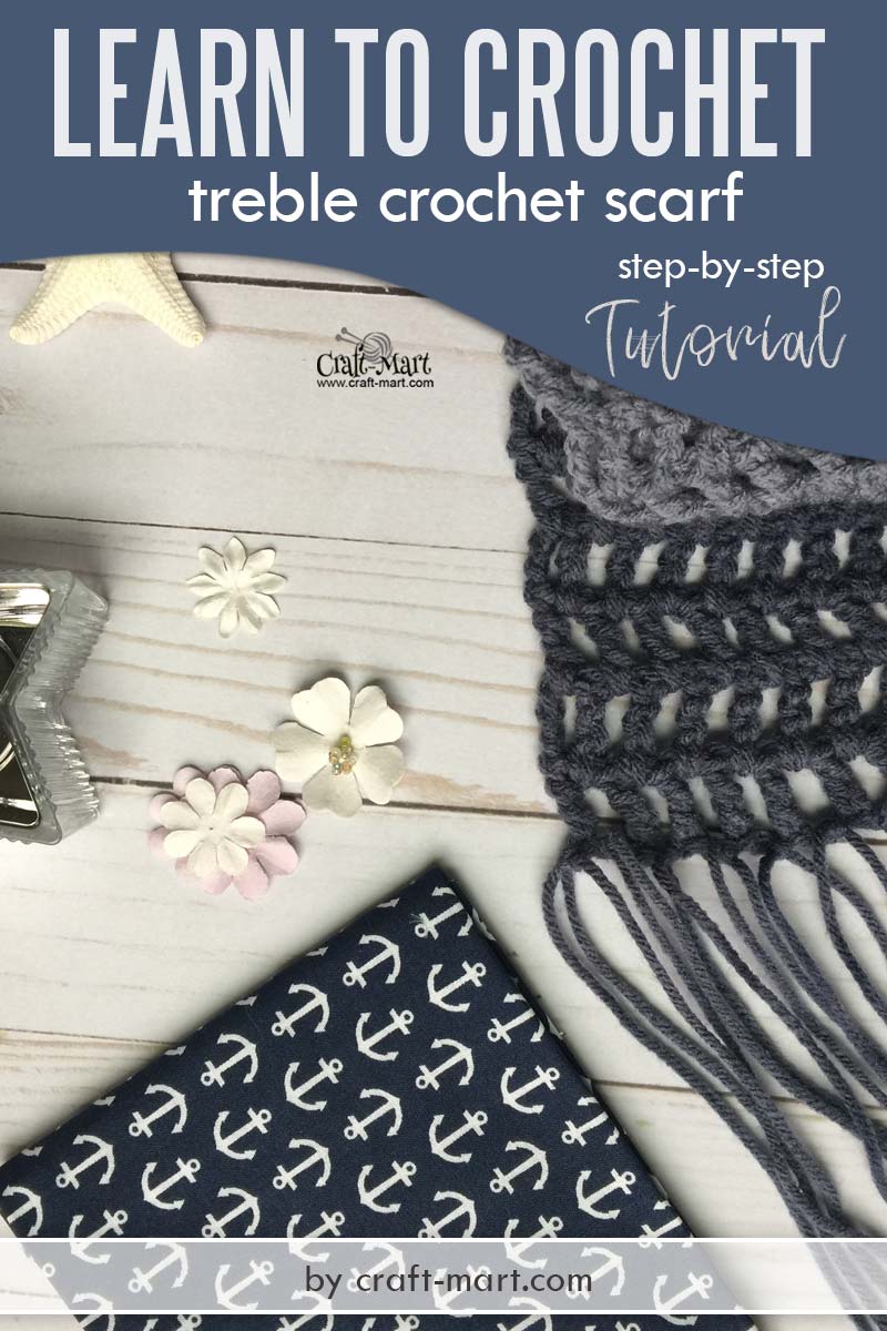Learn to crochet fast treble crochet scarf - step-by-step tutorial and free unique crochet scarf pattern for beginners by craft-mart #fastcrochetscarf #learntocrochet #treblecrochetpattern #triplecrochetpattern #fasttreblecrochetscarf #uniquecrochetscarfpattern #lacycrochetscarfpattern #moderncrochetscarf