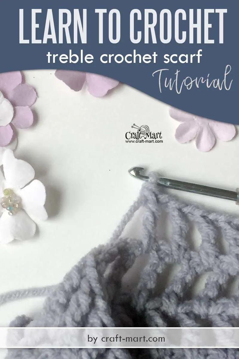 Learn to crochet fast treble crochet scarf - step-by-step tutorial and free unique crochet scarf pattern for beginners by craft-mart #fastcrochetscarf #learntocrochet #treblecrochetpattern #triplecrochetpattern #fasttreblecrochetscarf #uniquecrochetscarfpattern #lacycrochetscarfpattern #moderncrochetscarf