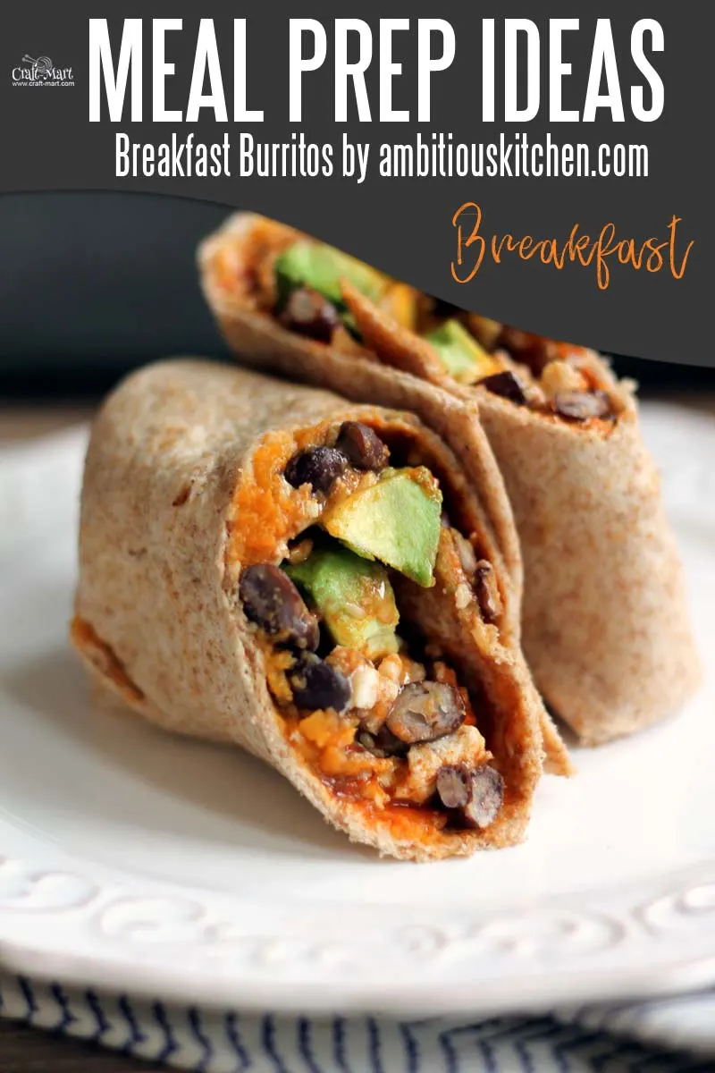 Easy and Healthy Breakfast Meal Prep Ideas that will save you time and money - Breakfast burritos are another staple dish for easy meal prep. With egg whites, black beans, and avocado you'll have a protein-packed breakfast in a breeze.  #easymealprepideas #healthymealprepideas #mealprep #mealpreprecipes