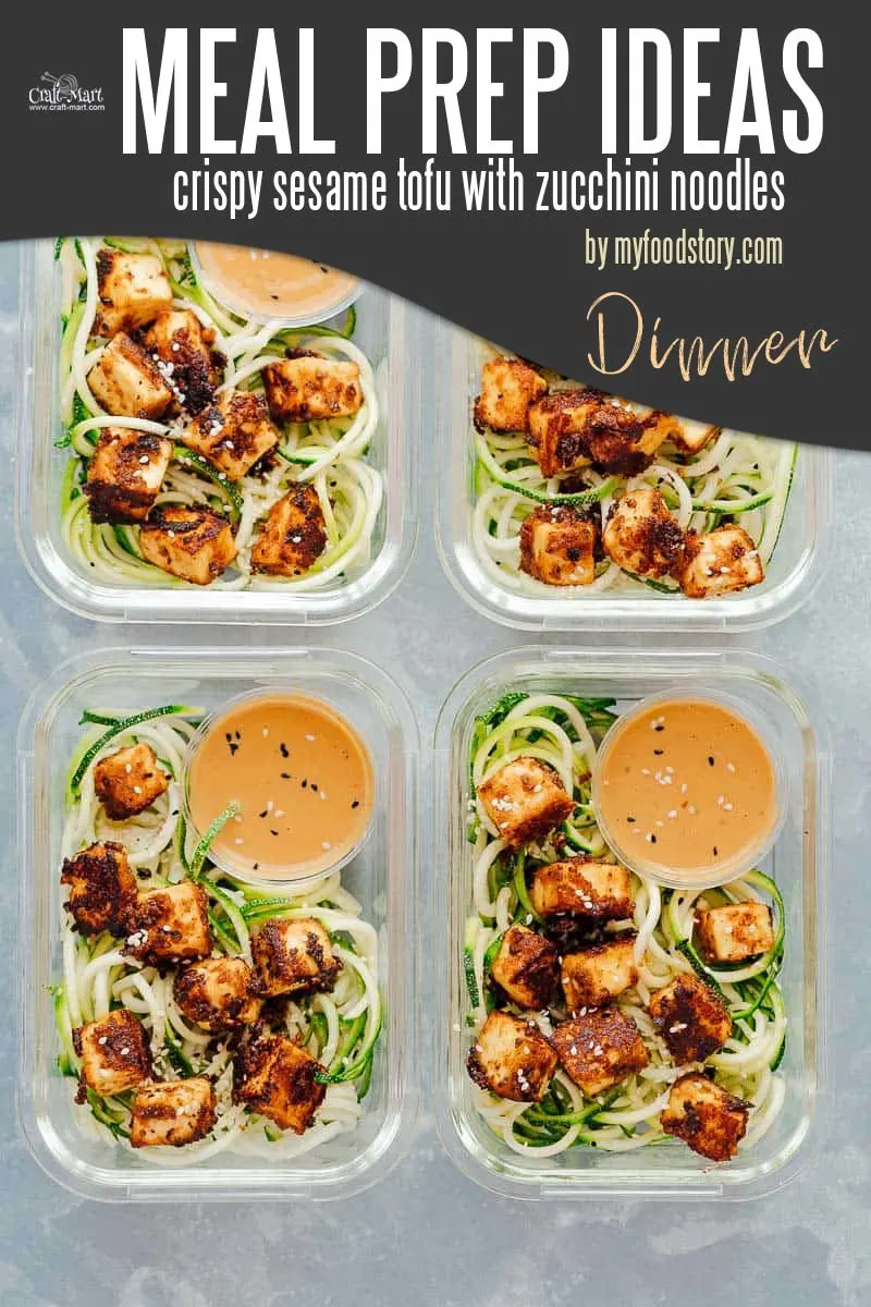 Easy and Healthy Dinner Meal Prep Ideas that will save you time and money - Are you looking for a vegetarian, vegan, low-carb, gluten-free meal prep recipe that is flavorful and delicious? Try these easy crispy sesame tofu with zucchini noodles - done in 30 minutes! #easymealprepideas #healthymealprepideas #mealprep #mealpreprecipes