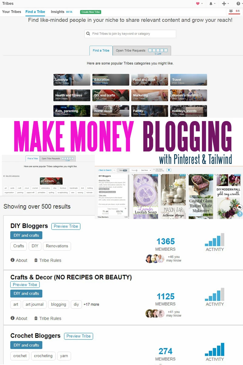 creative ways to make money blogging with Pinterest and Tailwind by craft-mart.com - Do you need to learn how to make extra money fast? Learn how to bring traffic and monetize your blog using Pinterest and Tailwind Tribes; great retirement income ideas, online jobs for stay at home moms, work from home jobs for college students #tailwindfreetrial #creativewaystomakemoney #waystomakemoneyonlinefromhome #makemoneyblogging