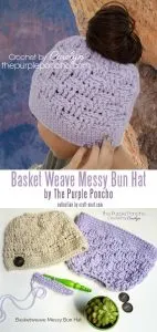 Basketweave Messy Bun Hat &ndash; Free Crochet Pattern by The Purple Poncho