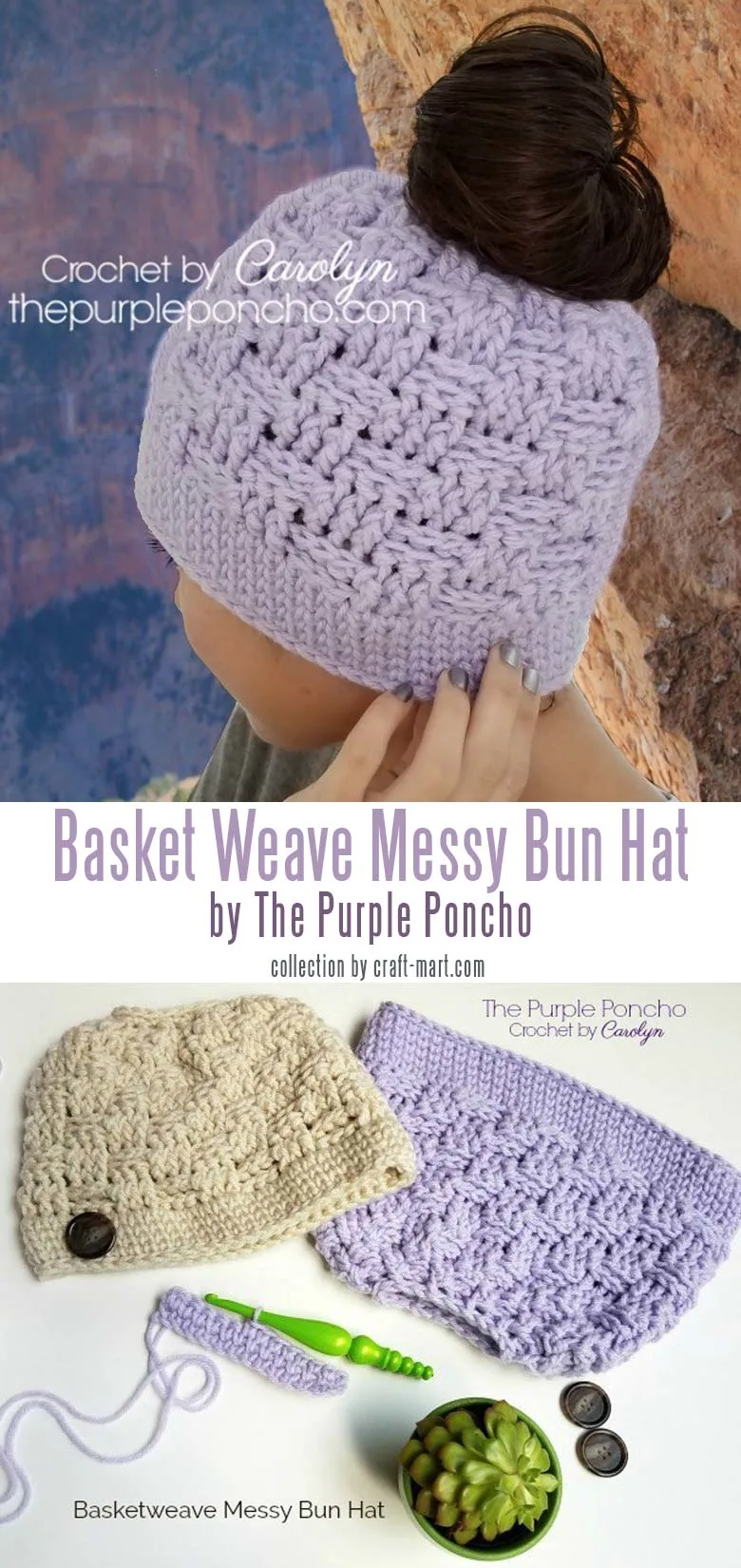 Basketweave Messy Bun Hat – Free Crochet Pattern by The Purple Poncho