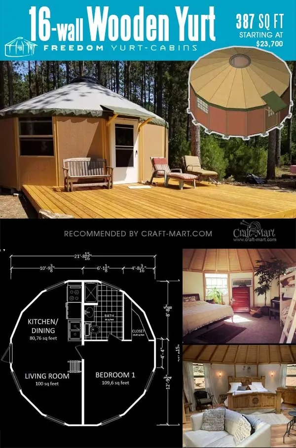 wooden yurt tiny house with 16 walls