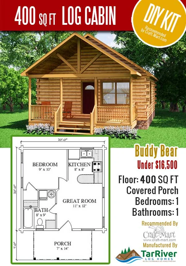 Buddy Bear tiny house log cabin kit
