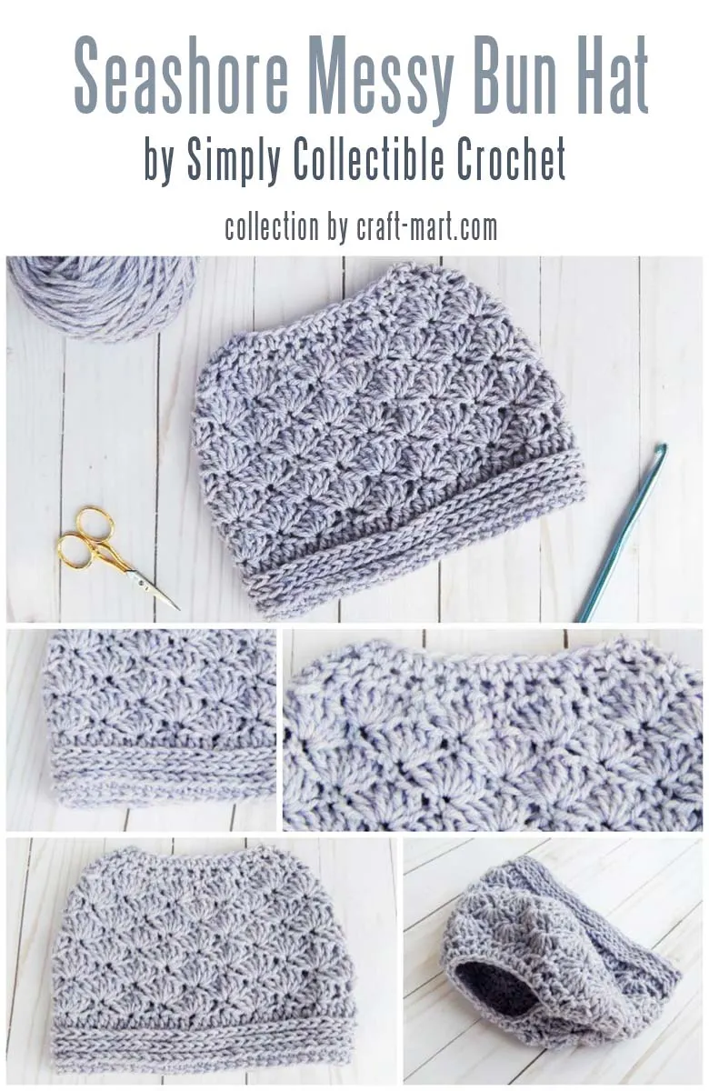 Crochet Seashore Messy Bun Hat by Simply Collectible Crochet