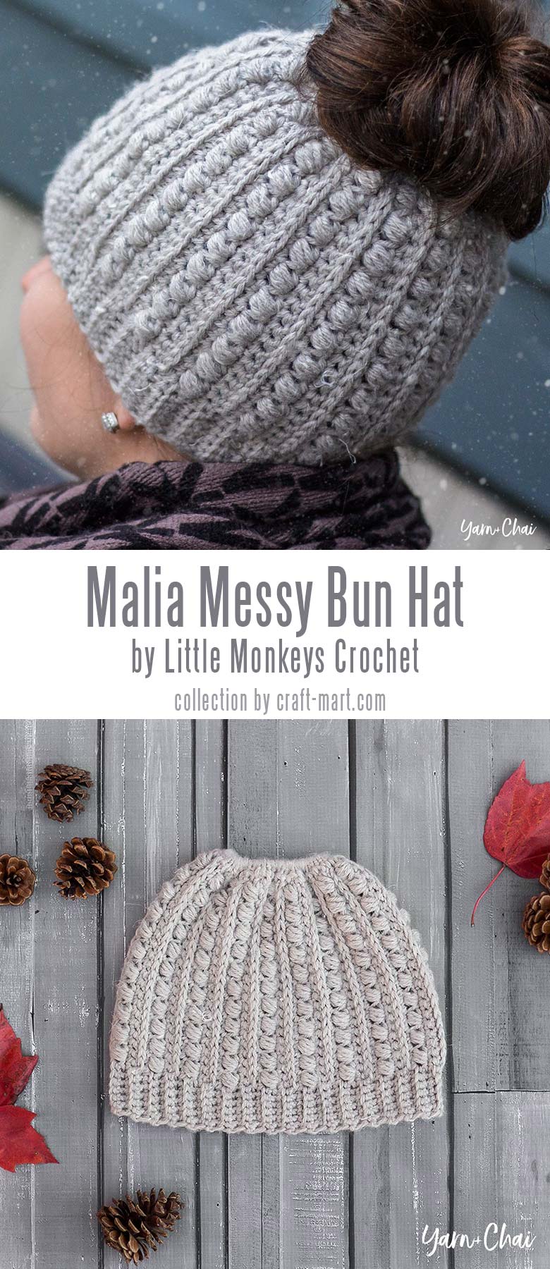 Crochet Messy Bun Beanie "Malia" by Little Monkeys Crochet