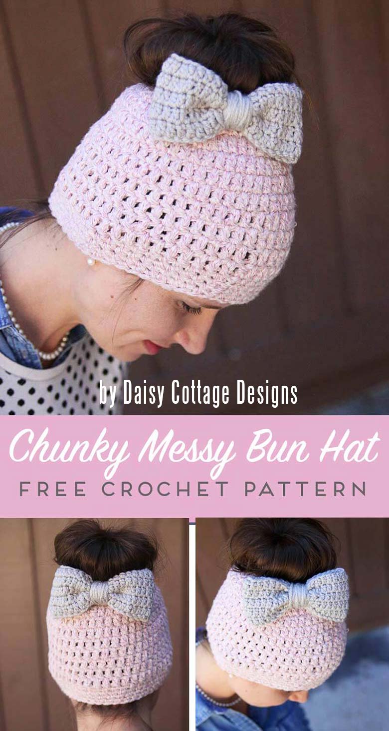 Messy Bun Beanie - Free Crochet Pattern by Daisy Cottage Design