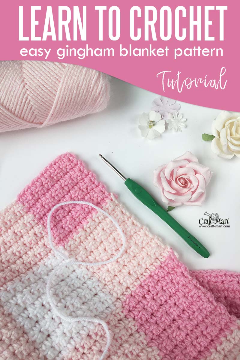 Weaving in the tail ends in gingham crochet baby blanket pattern