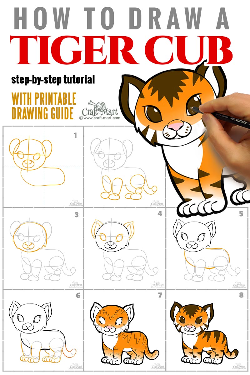 how to draw a cute easy tiger