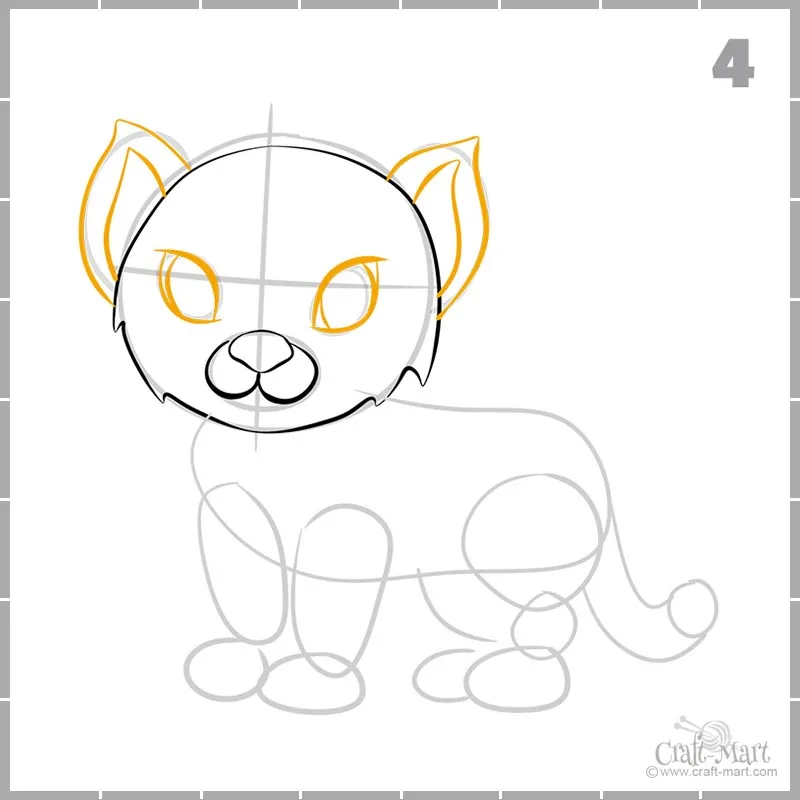 continue drawing of a tiger cub face