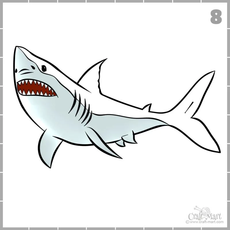 Premium Vector | Drawing of great white shark swimming in the ocean with  its mouth open