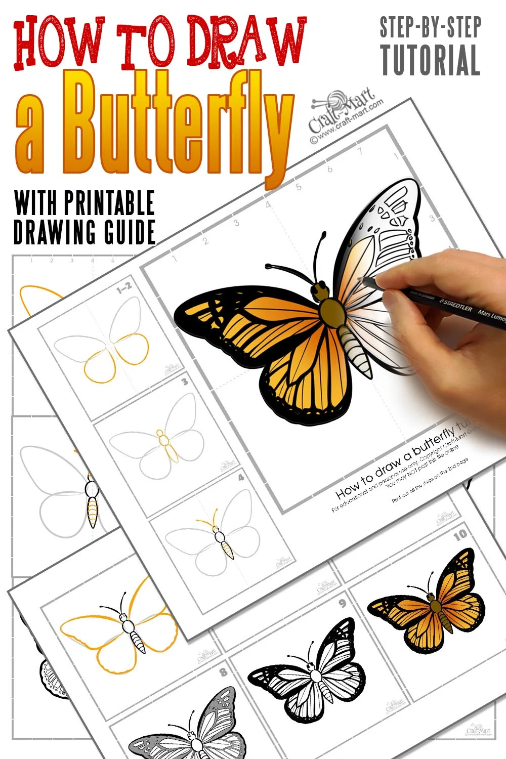 how to draw a butterfly step by step printable guide