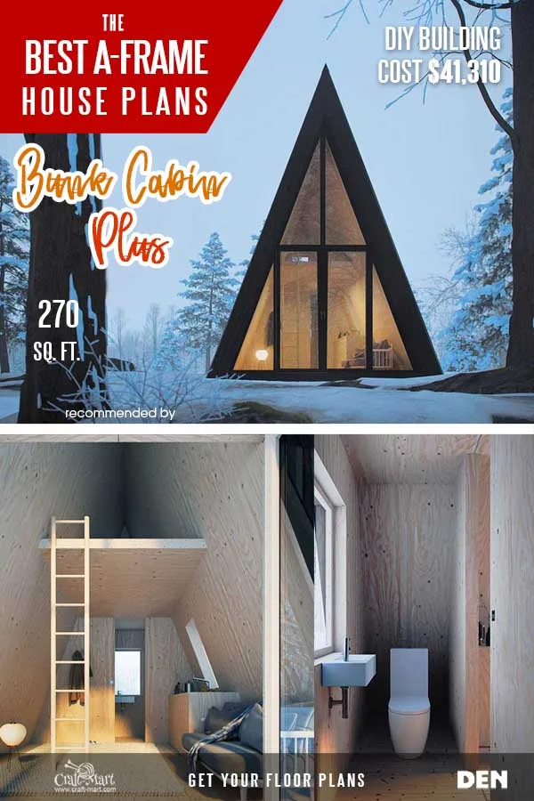 A-frame bunk cabin with a bathroom
