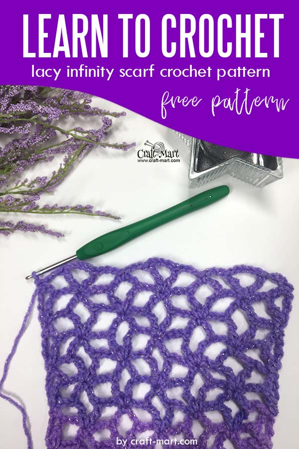 Learn to crochet lacy spring-time infinity scarf with our FREE PATTERN