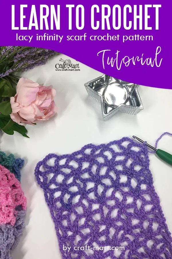 Learn to crochet lacy spring-time infinity scarf with our FREE PATTERN