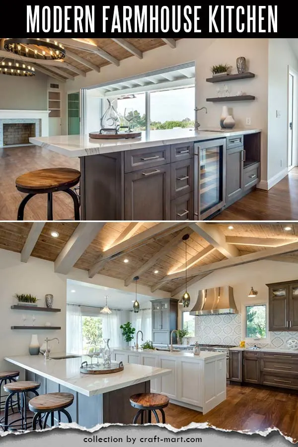 Rustic modern farmhouse kitchen with two islands 