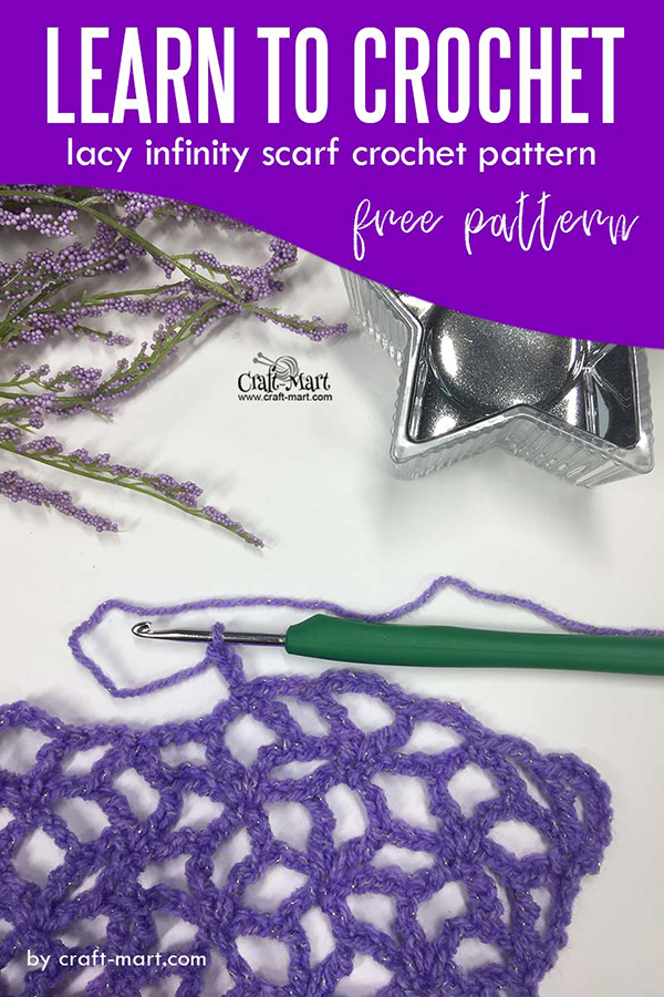 Learn to crochet lacy spring-time infinity scarf