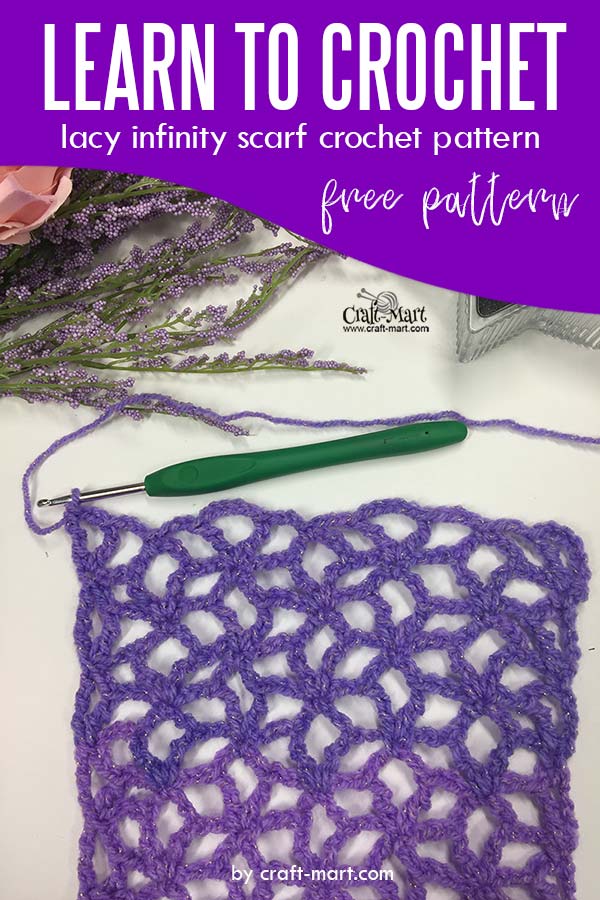 Learn to crochet lacy spring-time infinity scarf