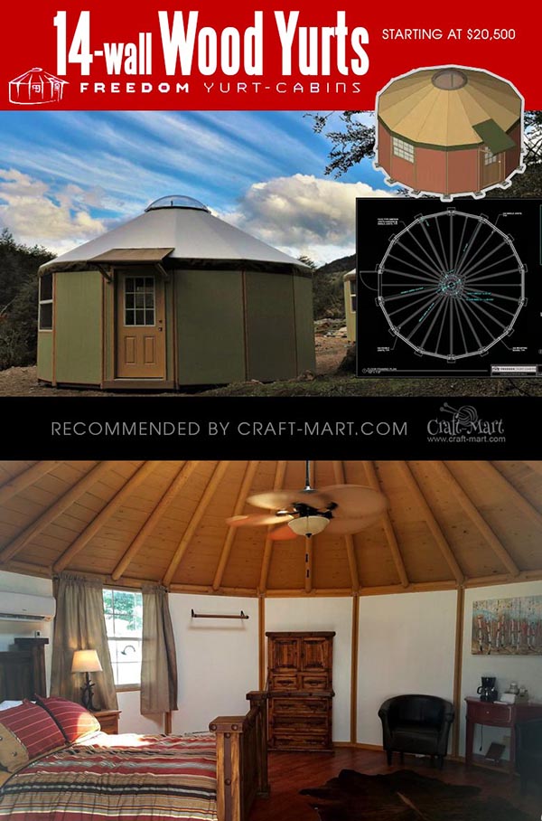 14-wall yurt cabin interior and plan
