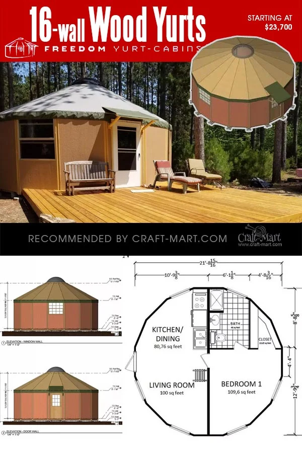 16-wall yurt cabin kits with proposed floor plan configuration
