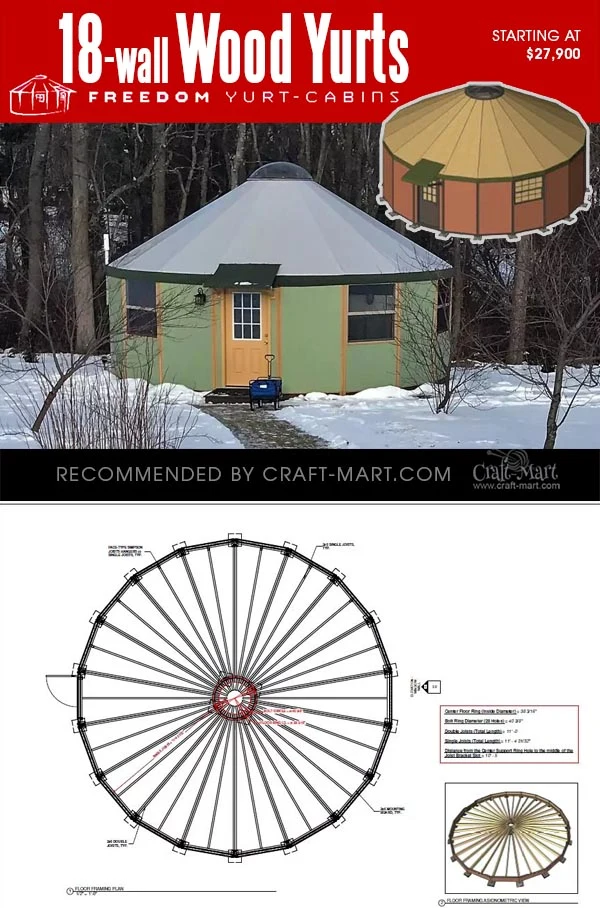 18-wall wooden yurt kits for sale