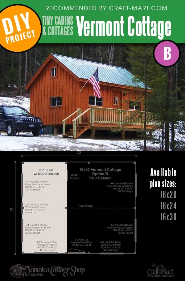Vermont B small cabin kit available in 3 sizes