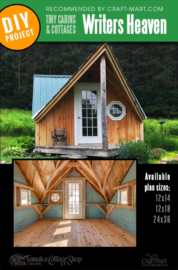 the facade and interior of the Writers Heaven Cottage