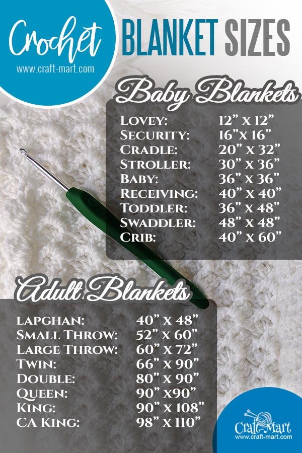 Crochet Adult and baby Blanket Sizes Chart