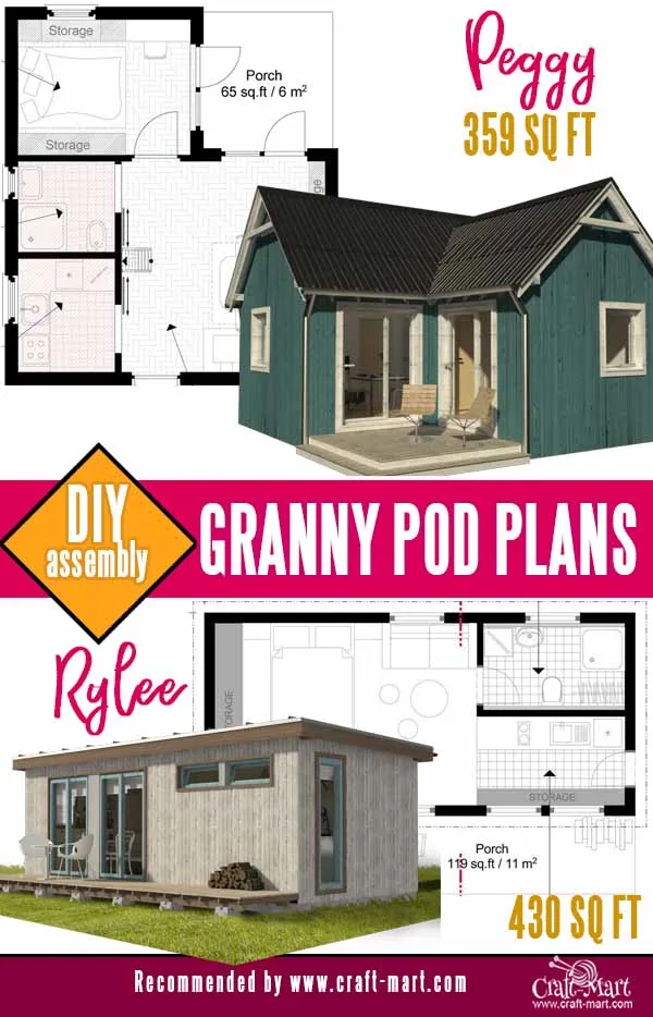 traditional-looking tiny house and modern granny pod plans