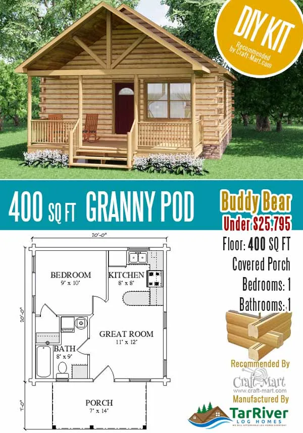 400 sq ft log cabin - granny pod under $26,000