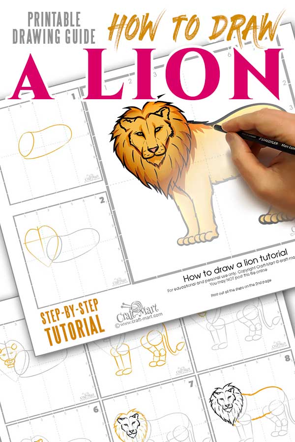 step-by-step easy printable guide for simple lion drawing tutorial