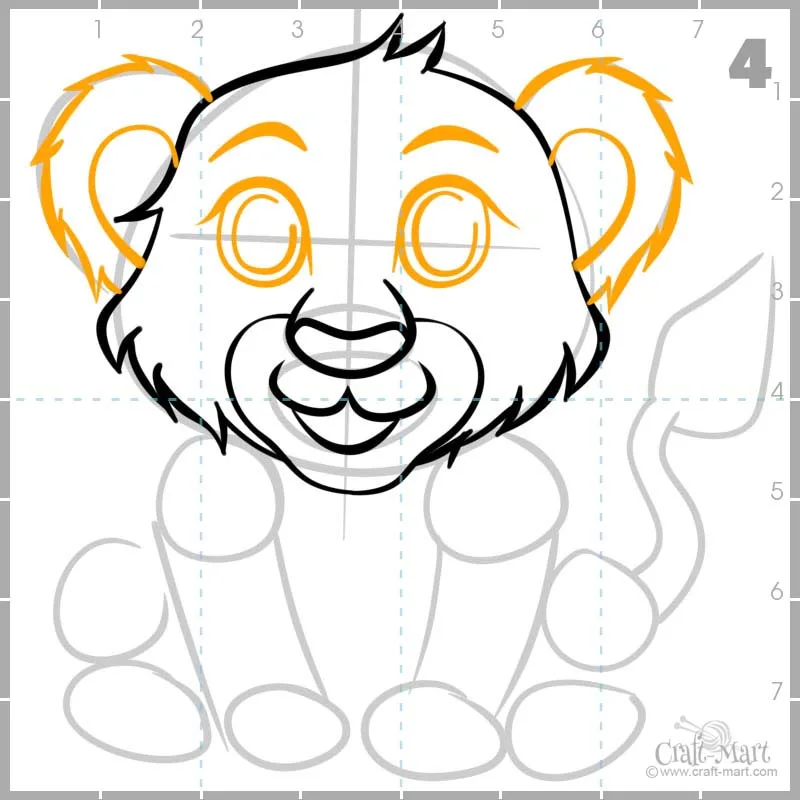 Drawing lion cub's Eyes and ears
