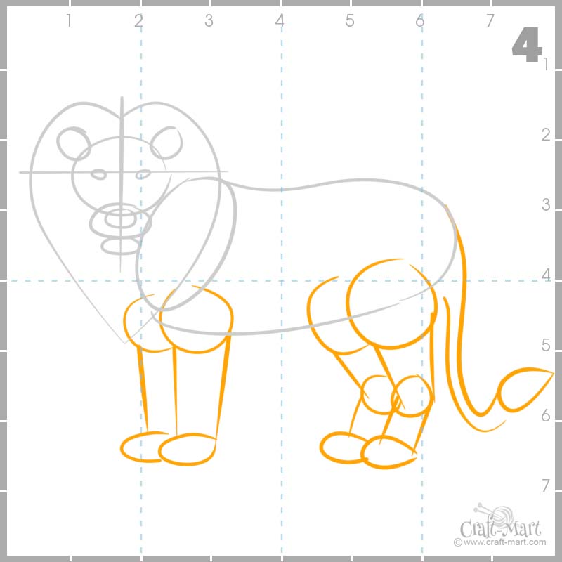 Outlining lion's paws and tail