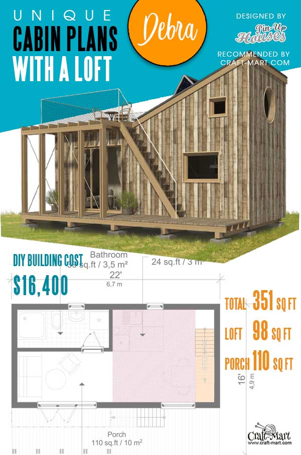 Plans of Tiny Cabin with a loft Debra