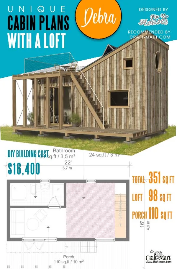 Plans of Tiny Cabin with a loft Debra