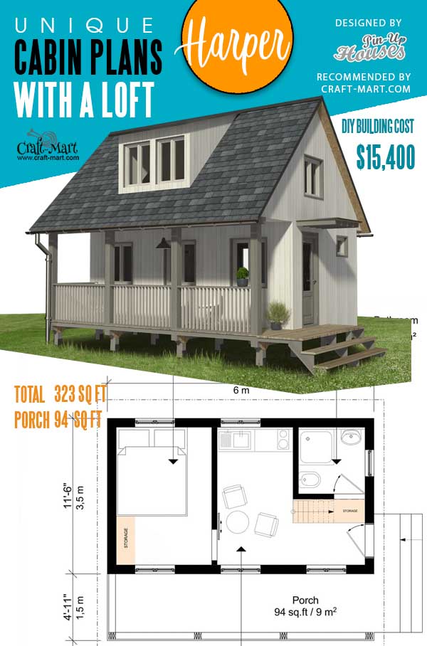 Small Home Floor Plans With Loft Viewfloor Co   225 Cabins With Loft Harper 1a 